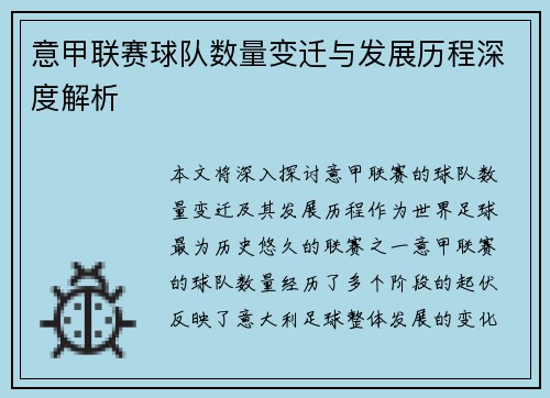 意甲联赛球队数量变迁与发展历程深度解析